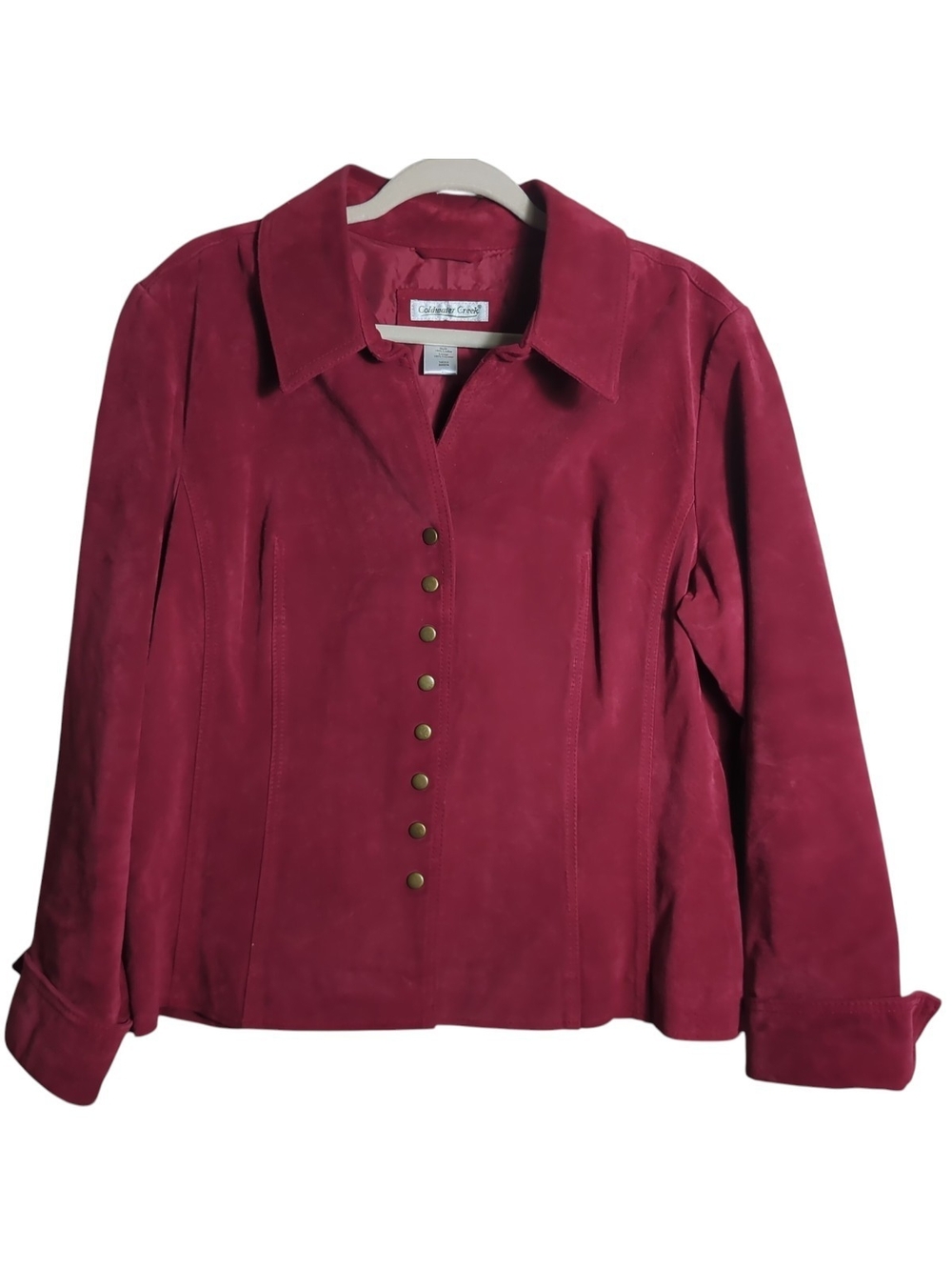 Vintage Y2K XL Tailored Cherry Red 100% Suede Leather Jacket Snap Front Classic